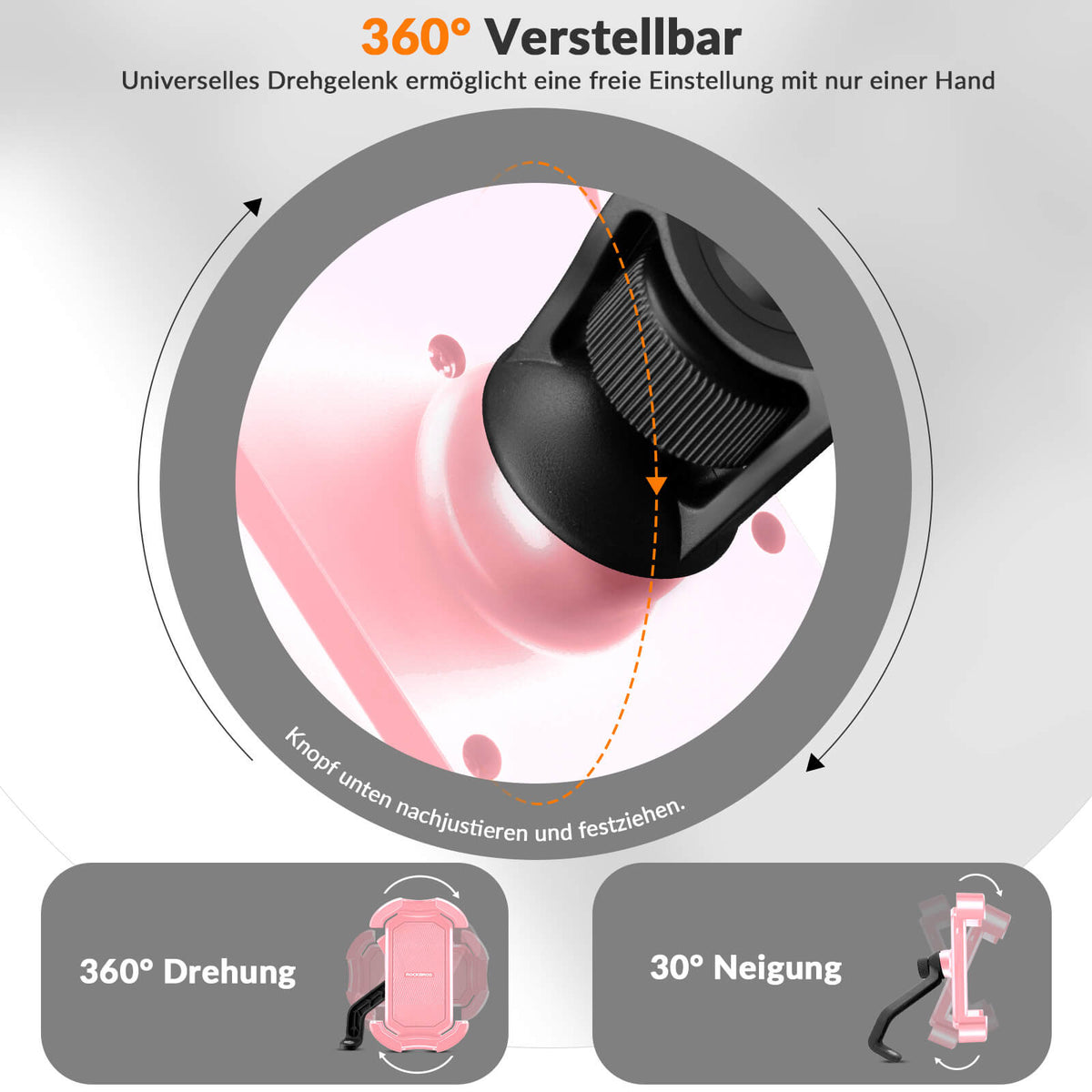 ROCKBROS Handyhalterung Fahrrad Handyhalter Motorrad 360° Drehbar für 4,7-7,0 Zoll
