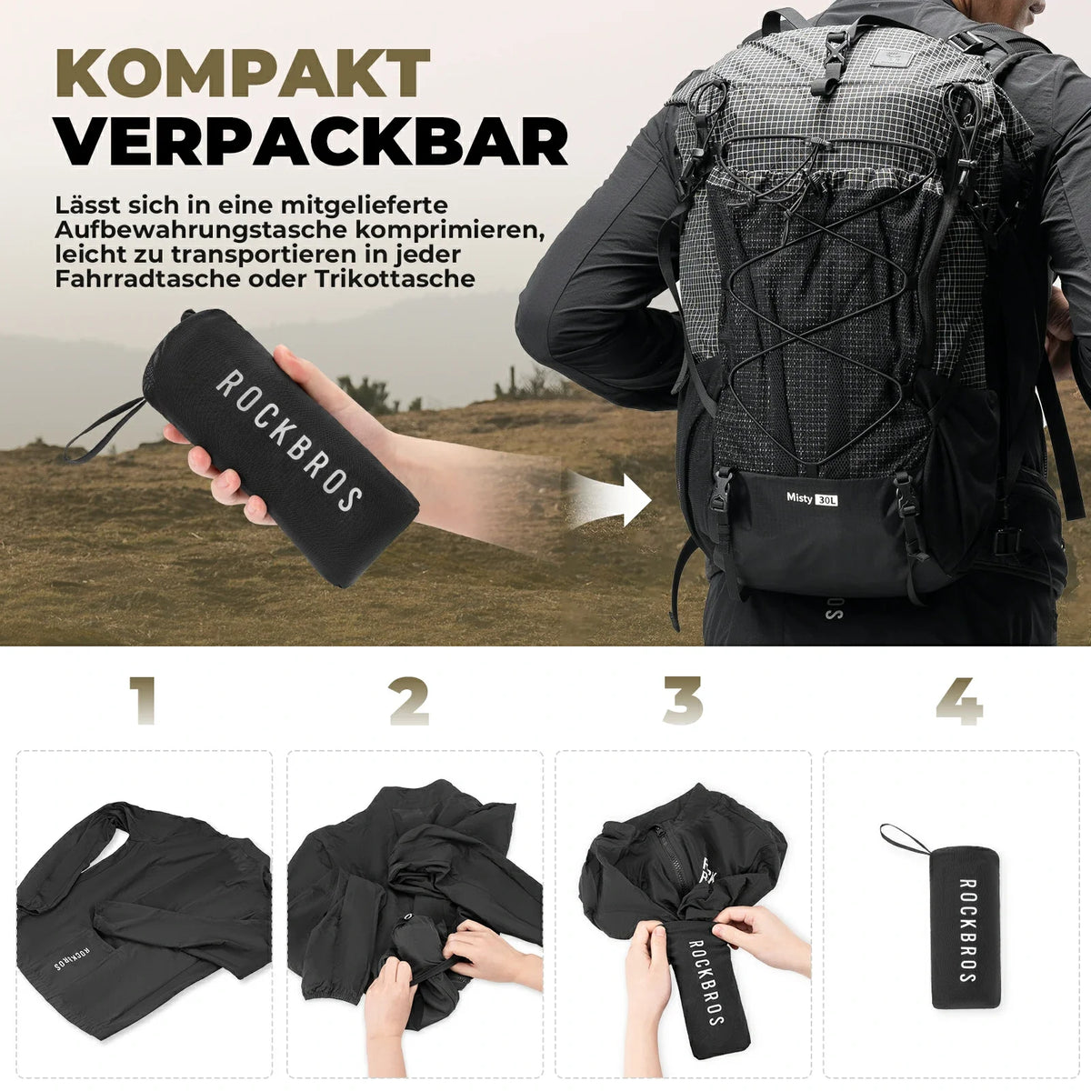 ROCKBROS Herren Leichte Fahrradjacke Atmungsaktiv Frühling