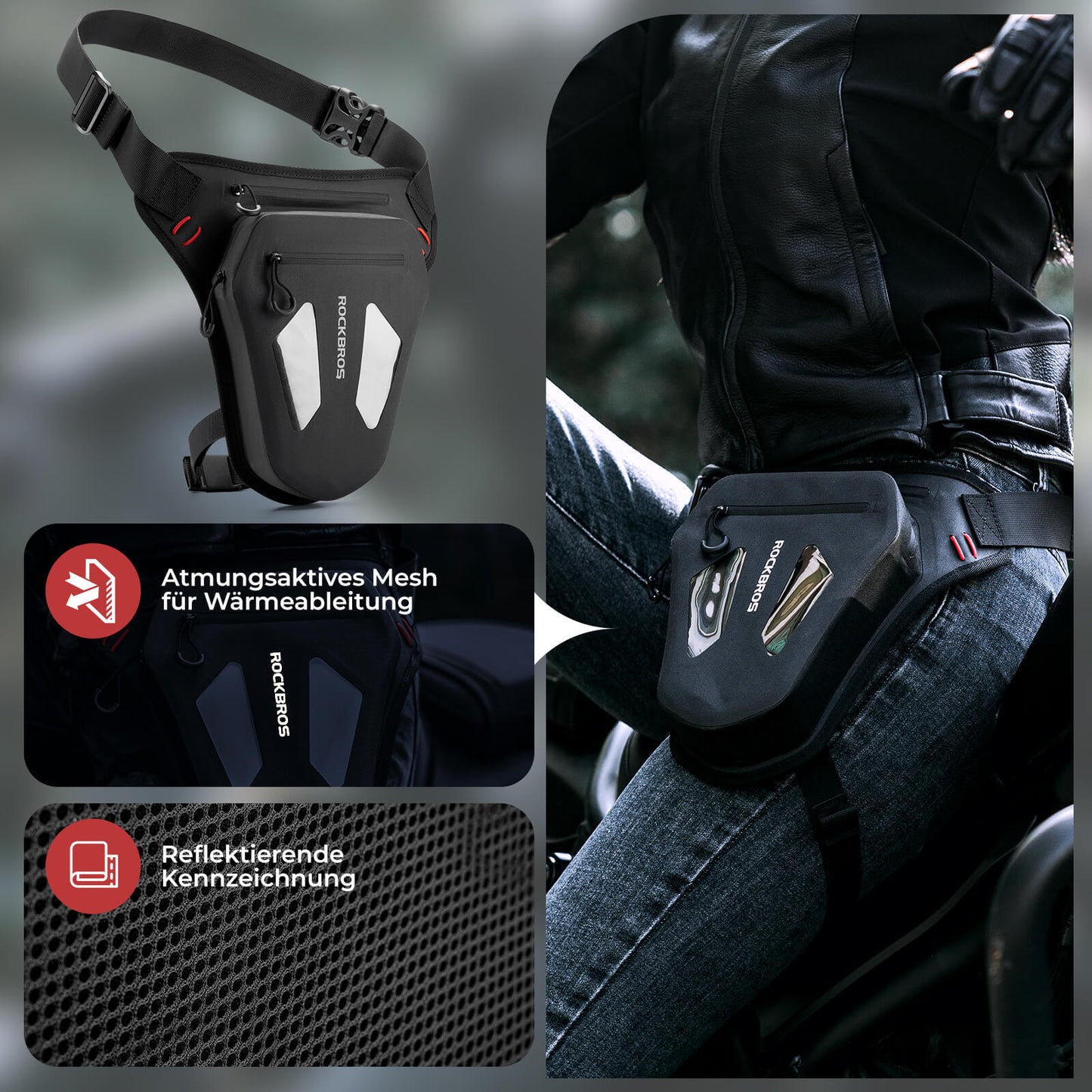 Motorcycle leg bag, leg pouch, hip bag with shoulder straps, ROCKBROS