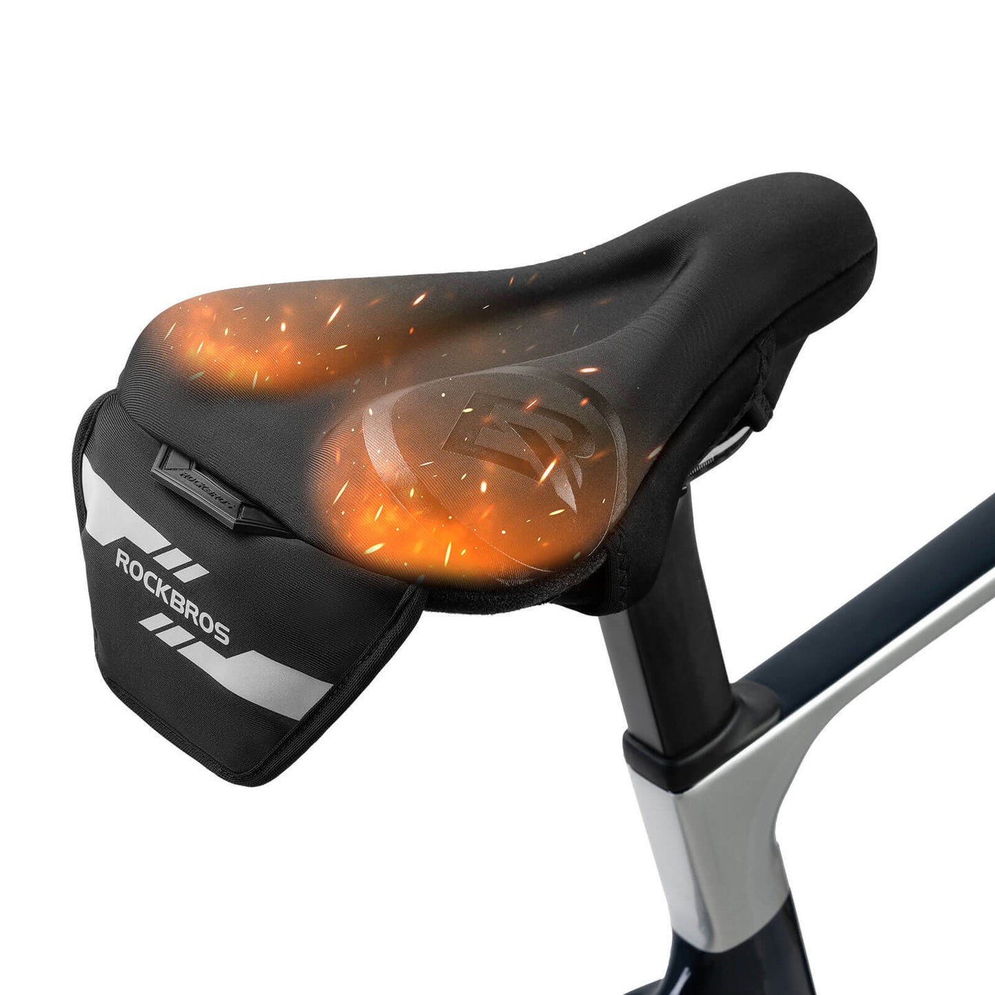 Heated saddle cover with quick-release fasteners for MTB, road bike, and e-bike by Rockbros