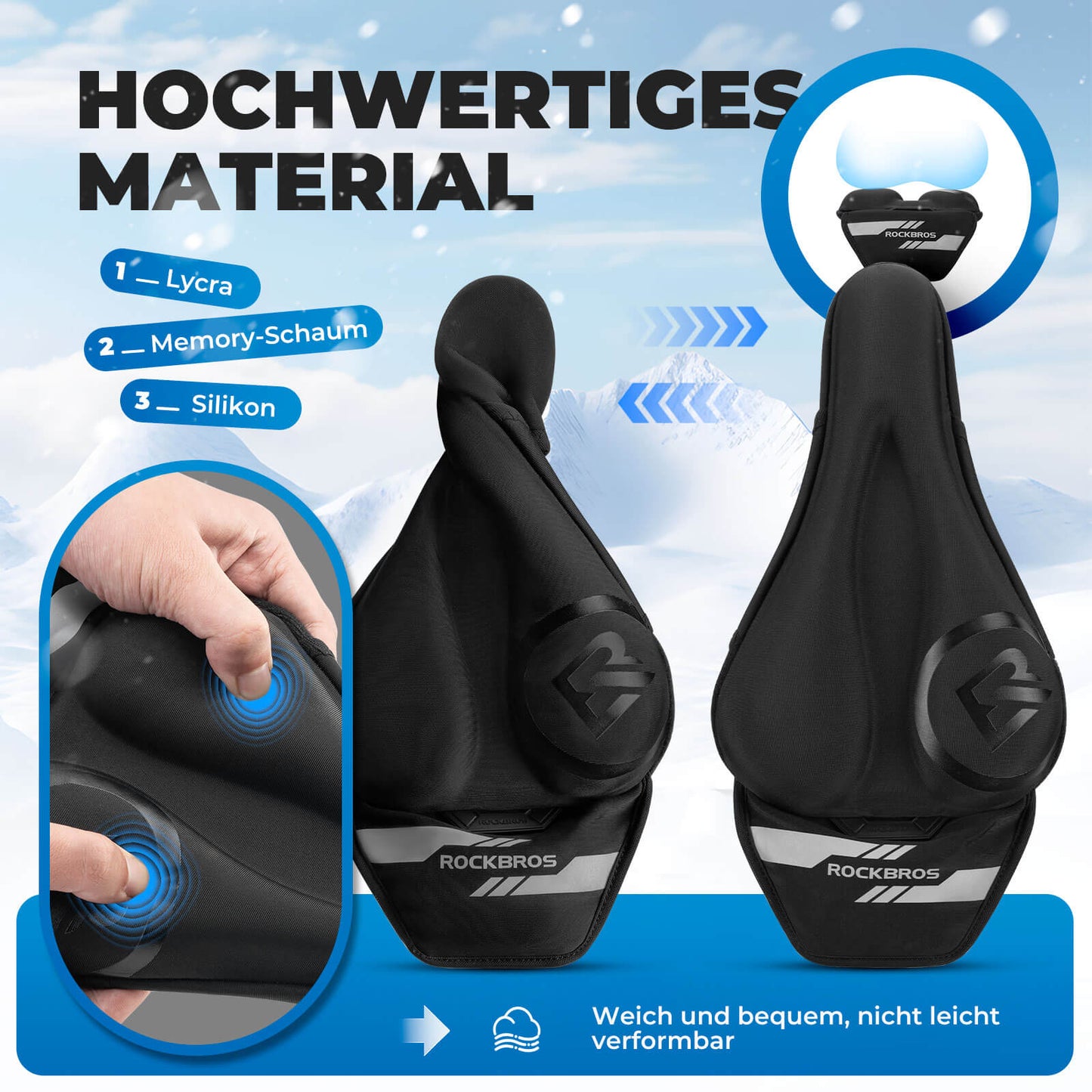 Heated saddle cover with quick-release fasteners for MTB, road bike, and e-bike by Rockbros