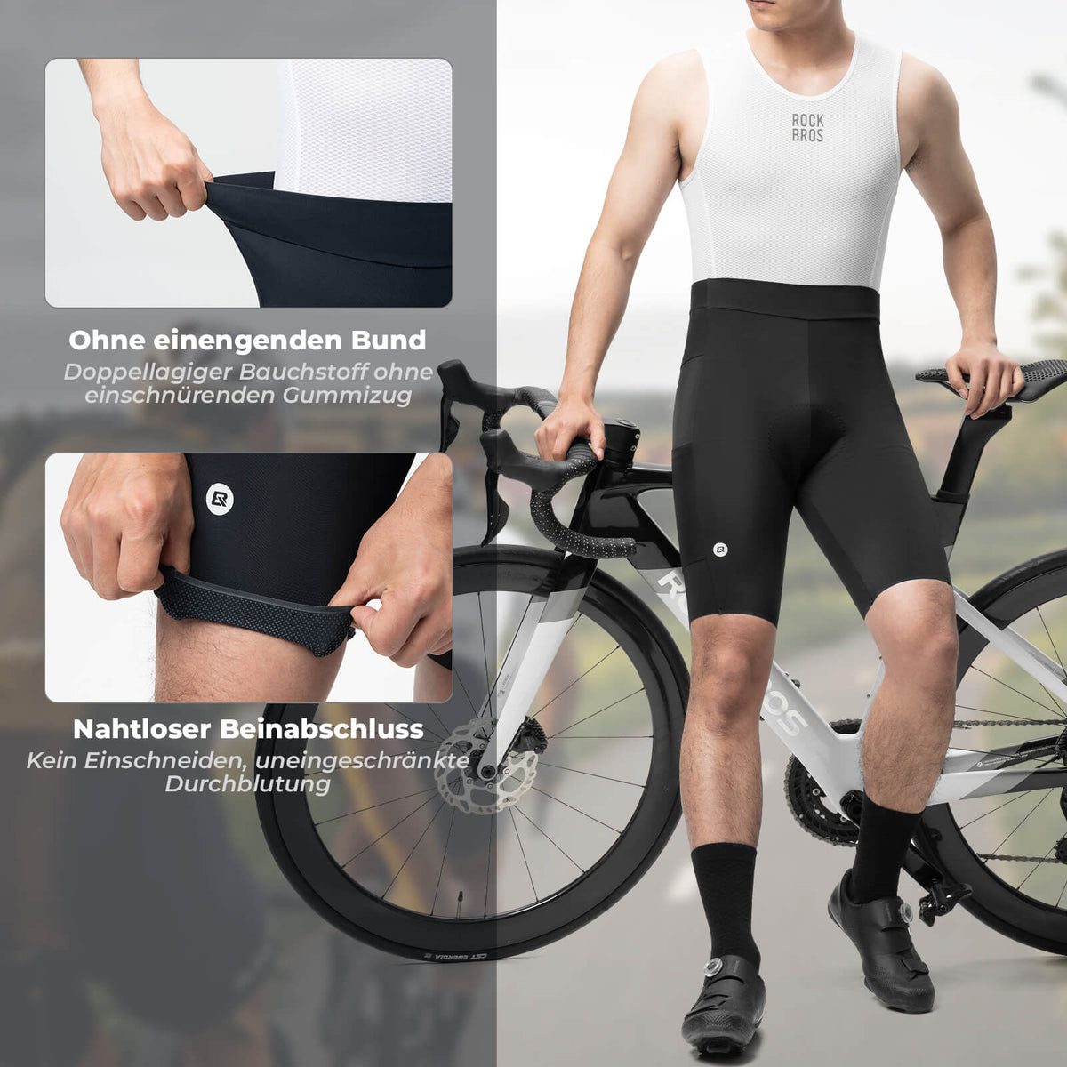 ROCKBROS Schnelltrocknende Kurz Fahrradhose Gepolstert Herren Sommer