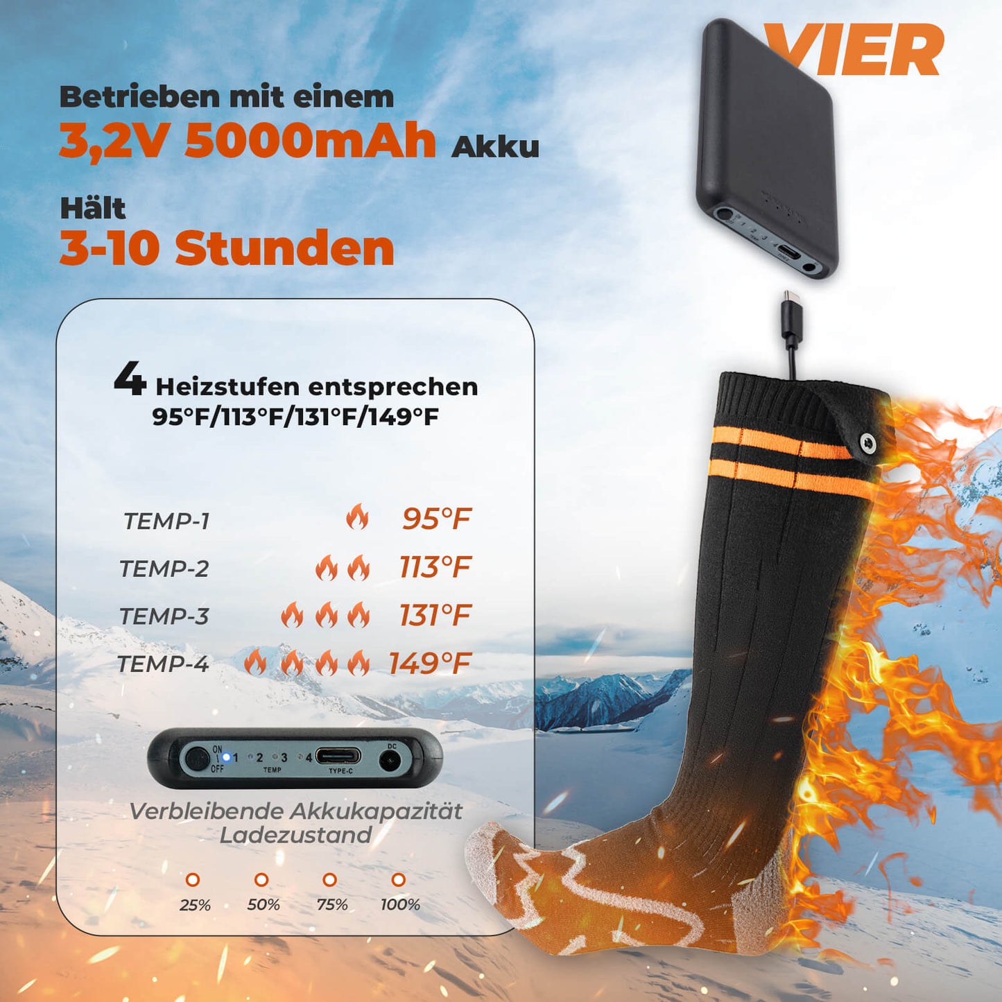 Sports socks, cycling socks, winter heated socks, rechargeable 5000mAh ROCKBROS