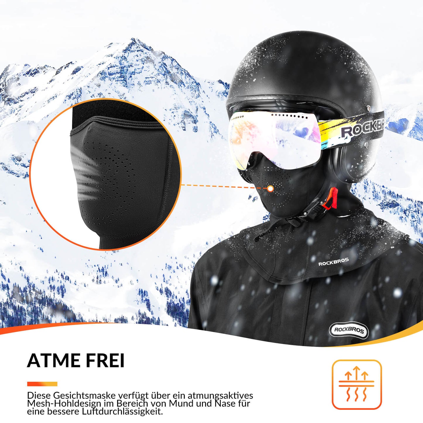 Balaclava face mask, autumn/winter, warm, with glasses hole, ROCKBROS