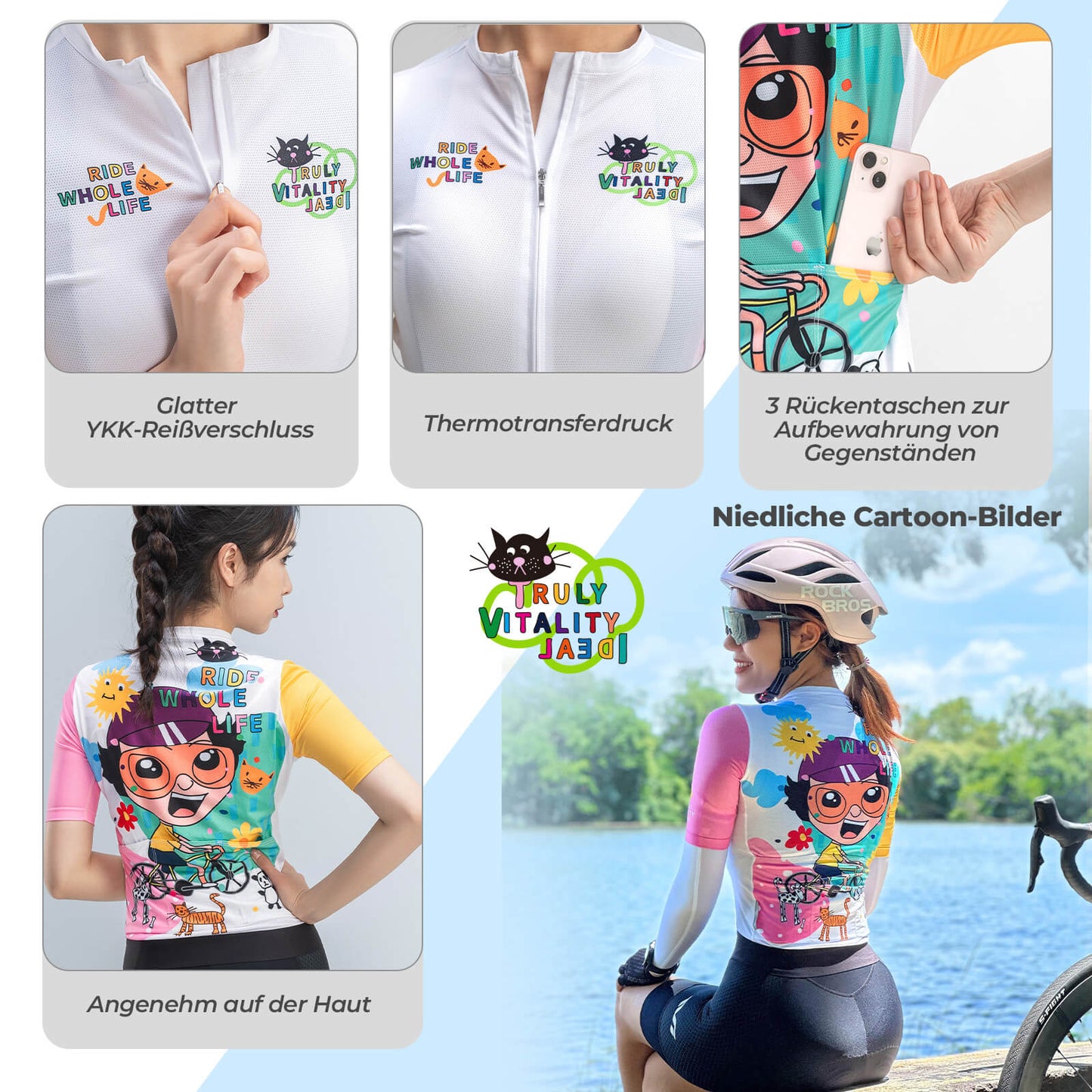 TVI Women's Short Sleeve Cycling Jersey, Cycling Clothing, Quick-Drying, ROCKBROS