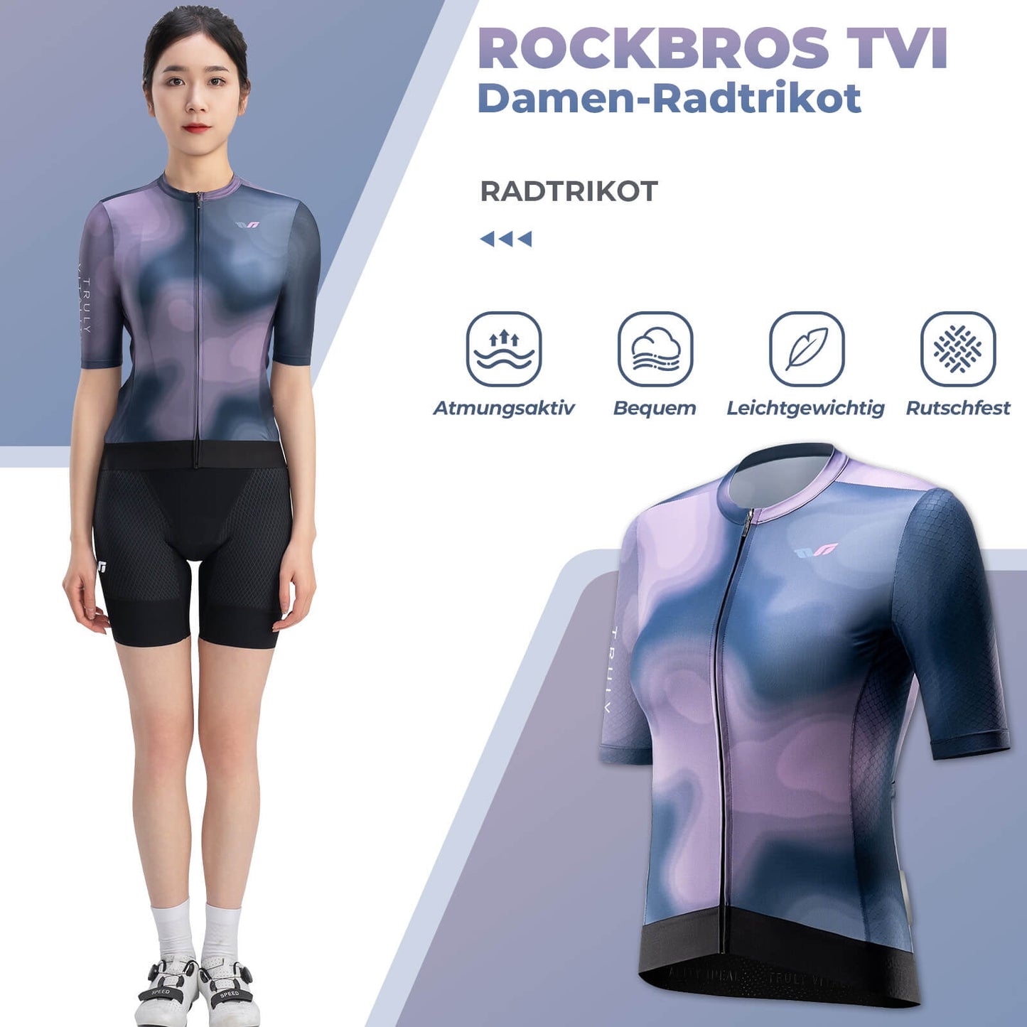 TVI Women's Short Sleeve Cycling Jersey Summer Quick-Drying with 3 Pockets ROCKBROS
