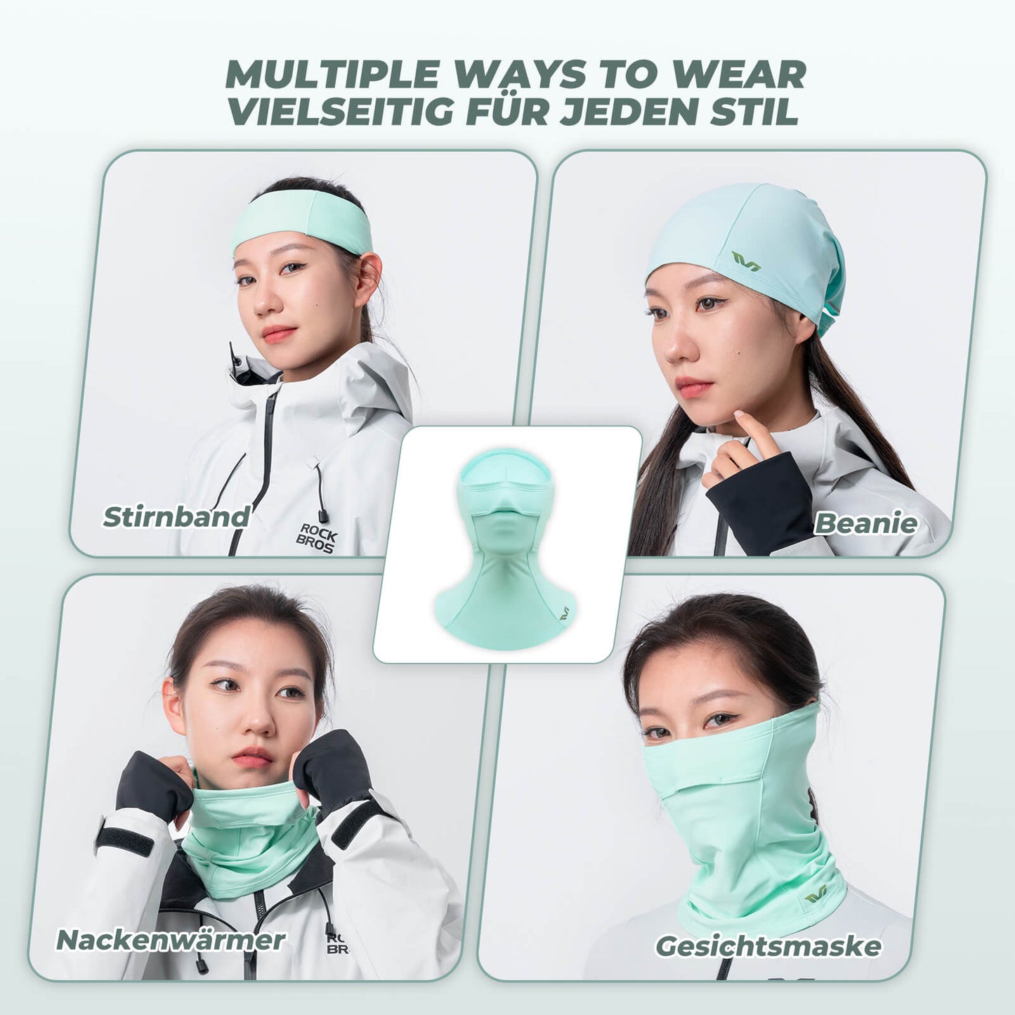TVI Women's Balaclava with Ponytail Opening, Warm Green, ROCKBROS