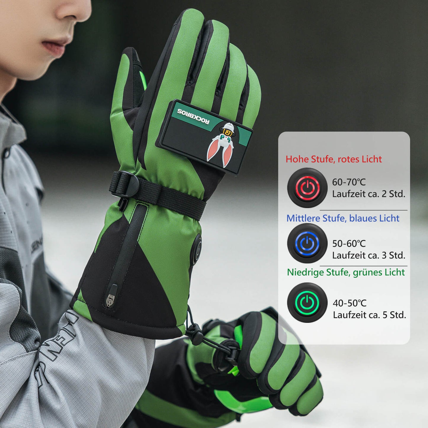 Winter Heated Cycling Gloves, 3 Heat Settings, Sizes M-XL, ROCKBROS