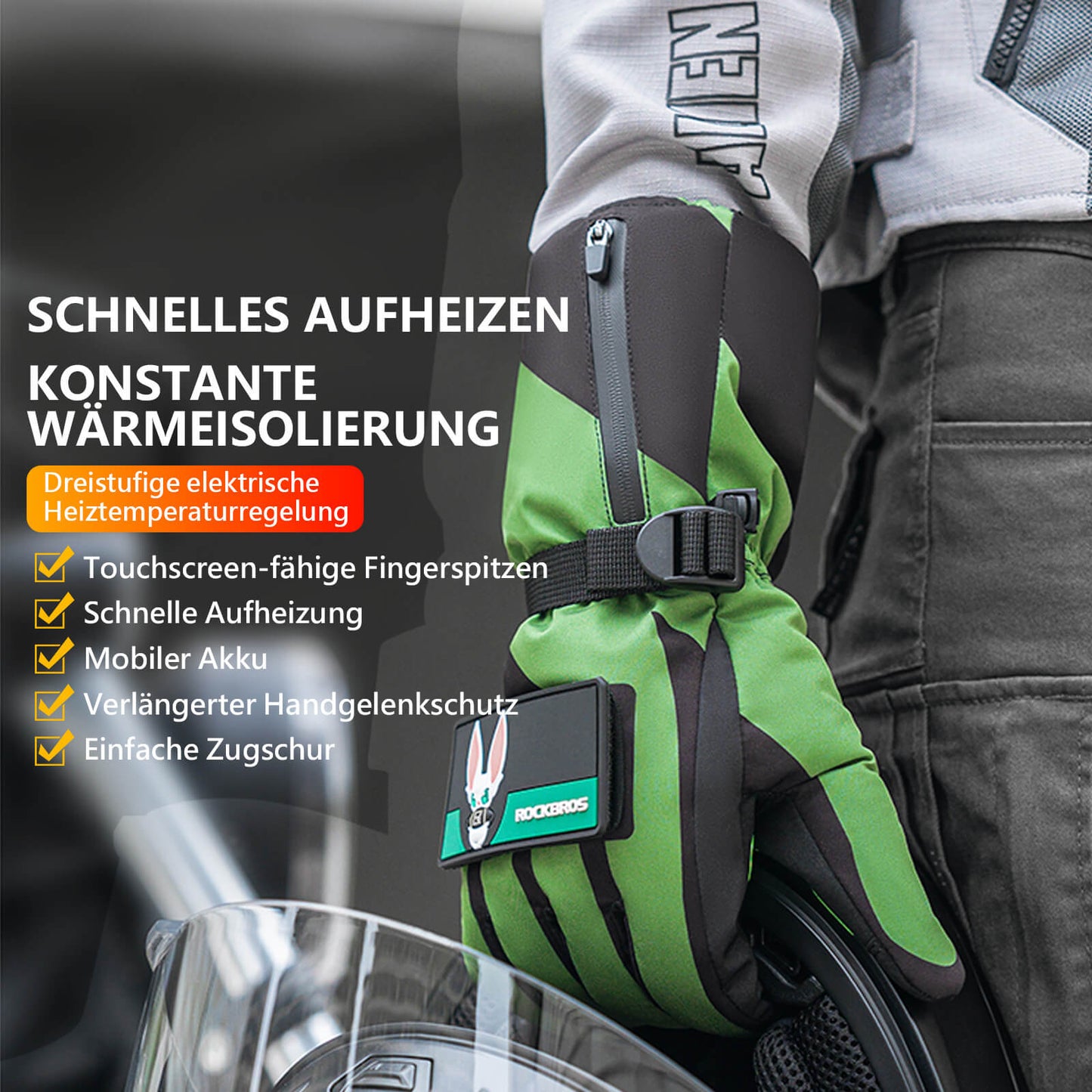 Winter Heated Cycling Gloves, 3 Heat Settings, Sizes M-XL, ROCKBROS