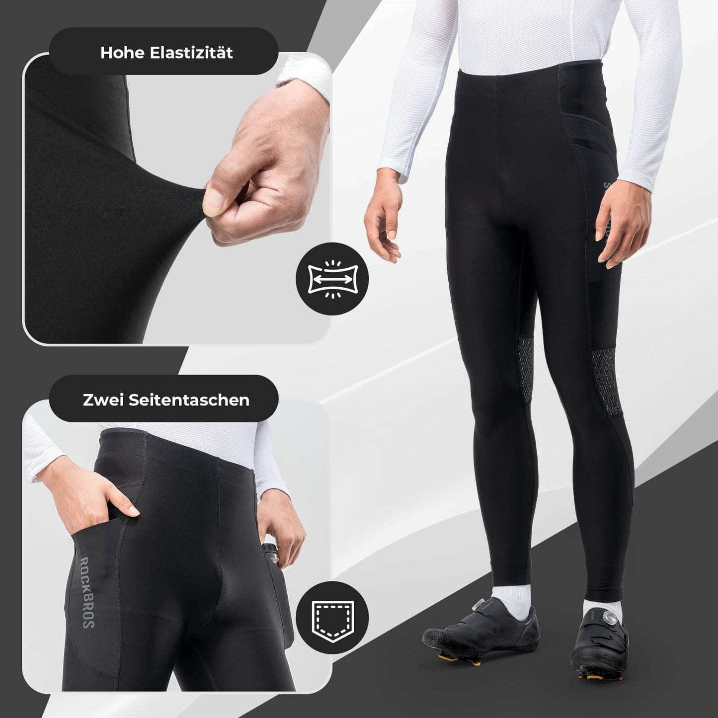 Winter thermal cycling pants, fleece compression leggings, 3 pockets, ROCKBROS