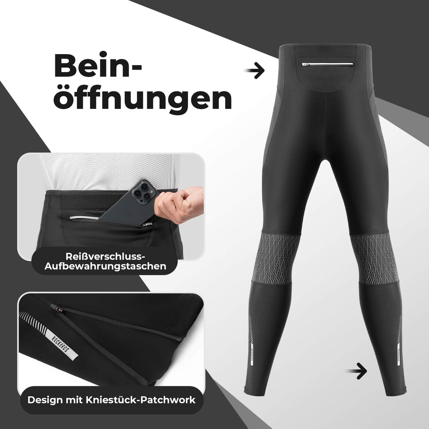 Winter thermal cycling pants, fleece compression leggings, 3 pockets, ROCKBROS