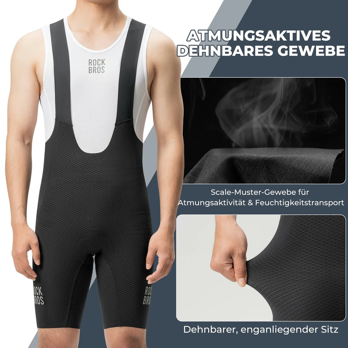 ROCKBROS Radhose Herren Kurz Gepolstert mit TräGer, Fahrradhose Kurz Mit Reflektoren Sommer