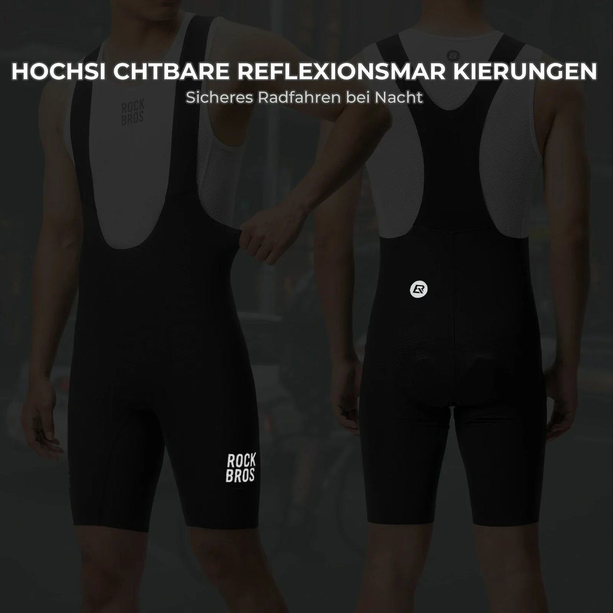 ROCKBROS Radhose Herren Kurz Gepolstert mit TräGer, Fahrradhose Kurz Mit Reflektoren Sommer