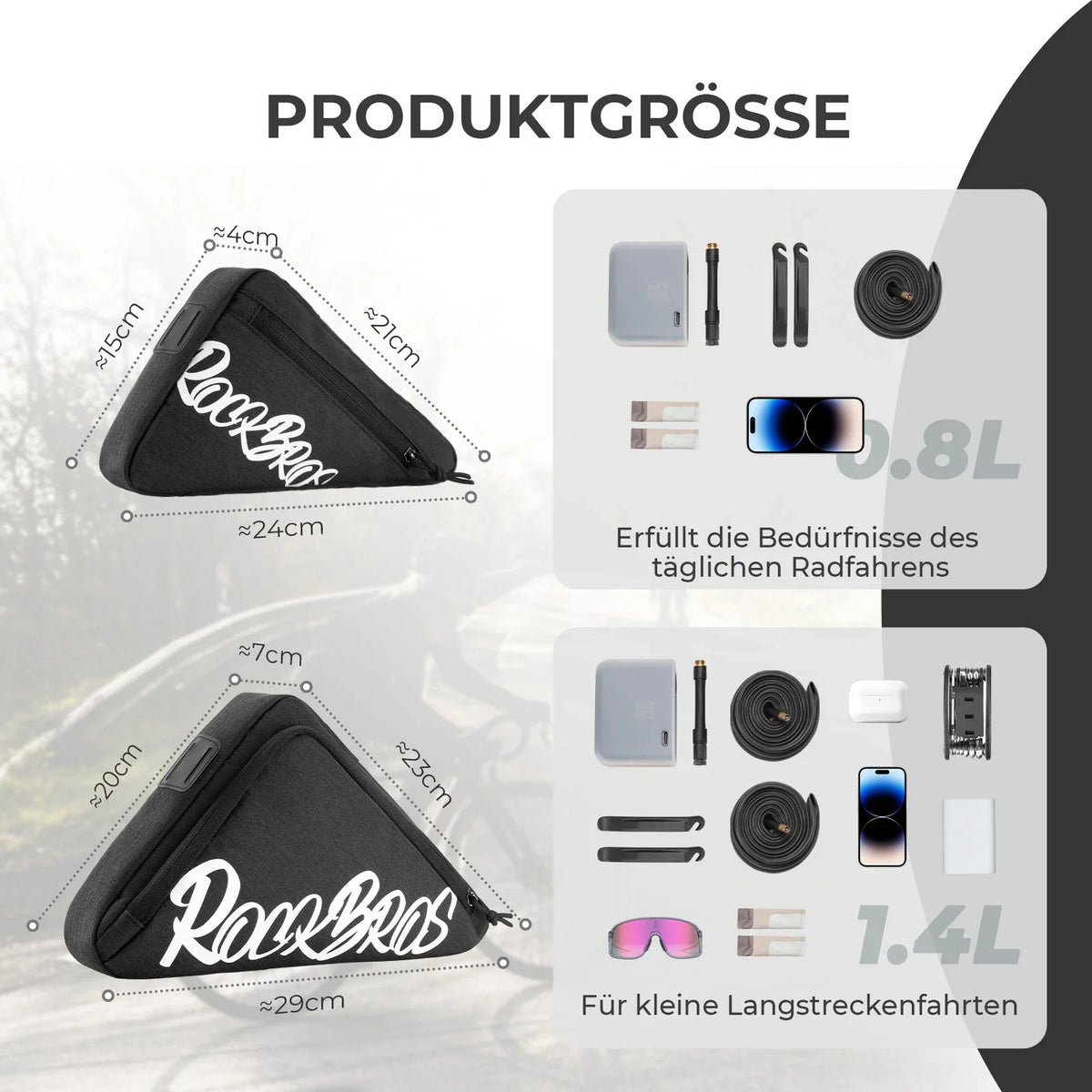 ROCKBROS Rahmentasche Fahrrad Dreieckstasche  0.8L–1.4L