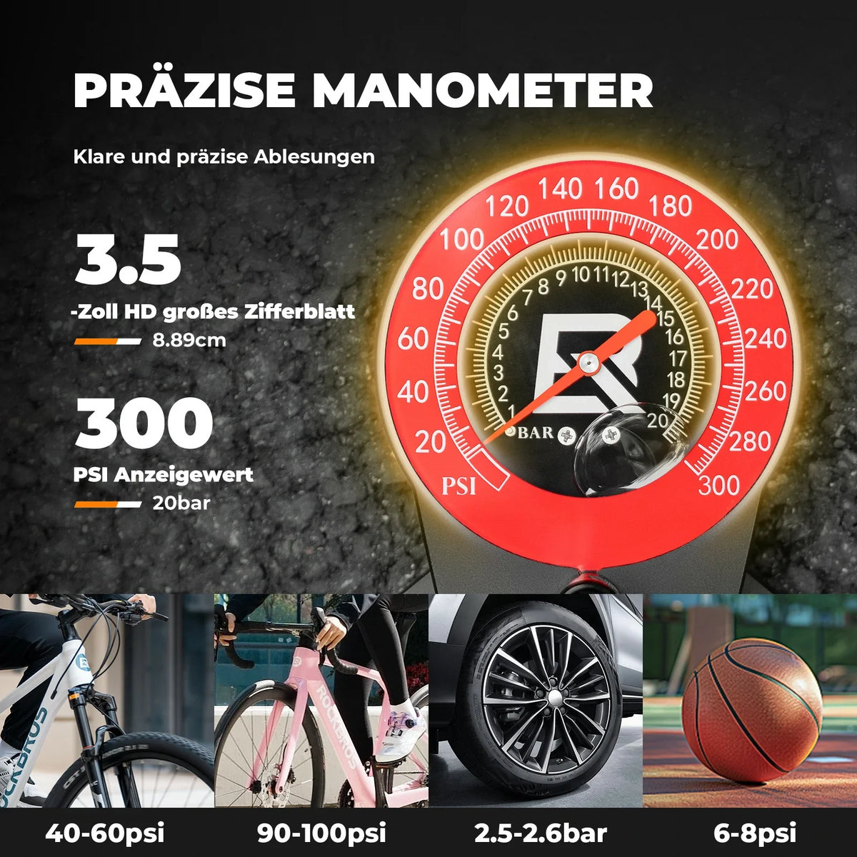 ROCKBROS Stand Fahrradpumpe 240PSI mit Manometer