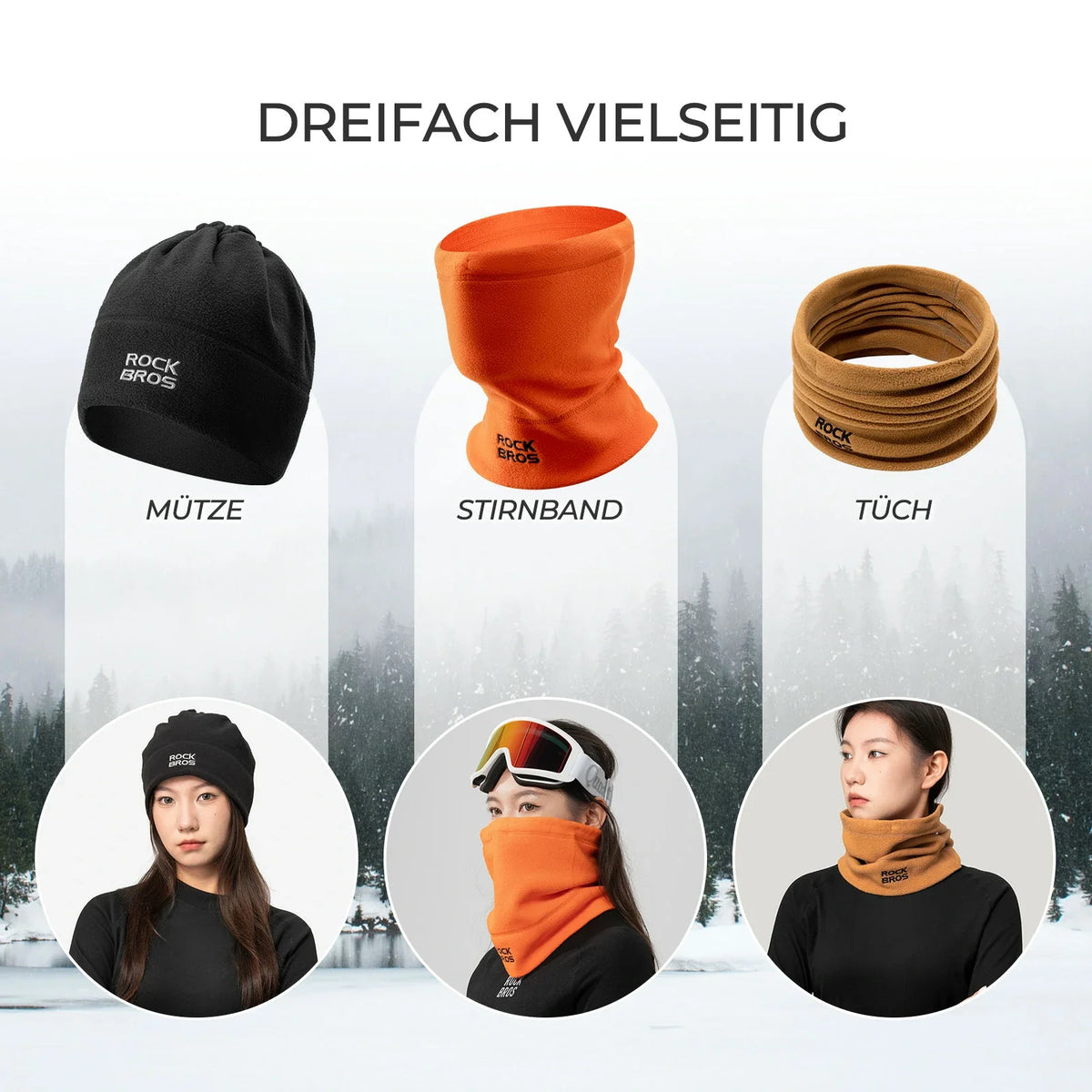 ROCKBROS Winter Schlauchschal Fleece Halswärmer, Winddichtes Multifunktionstuch