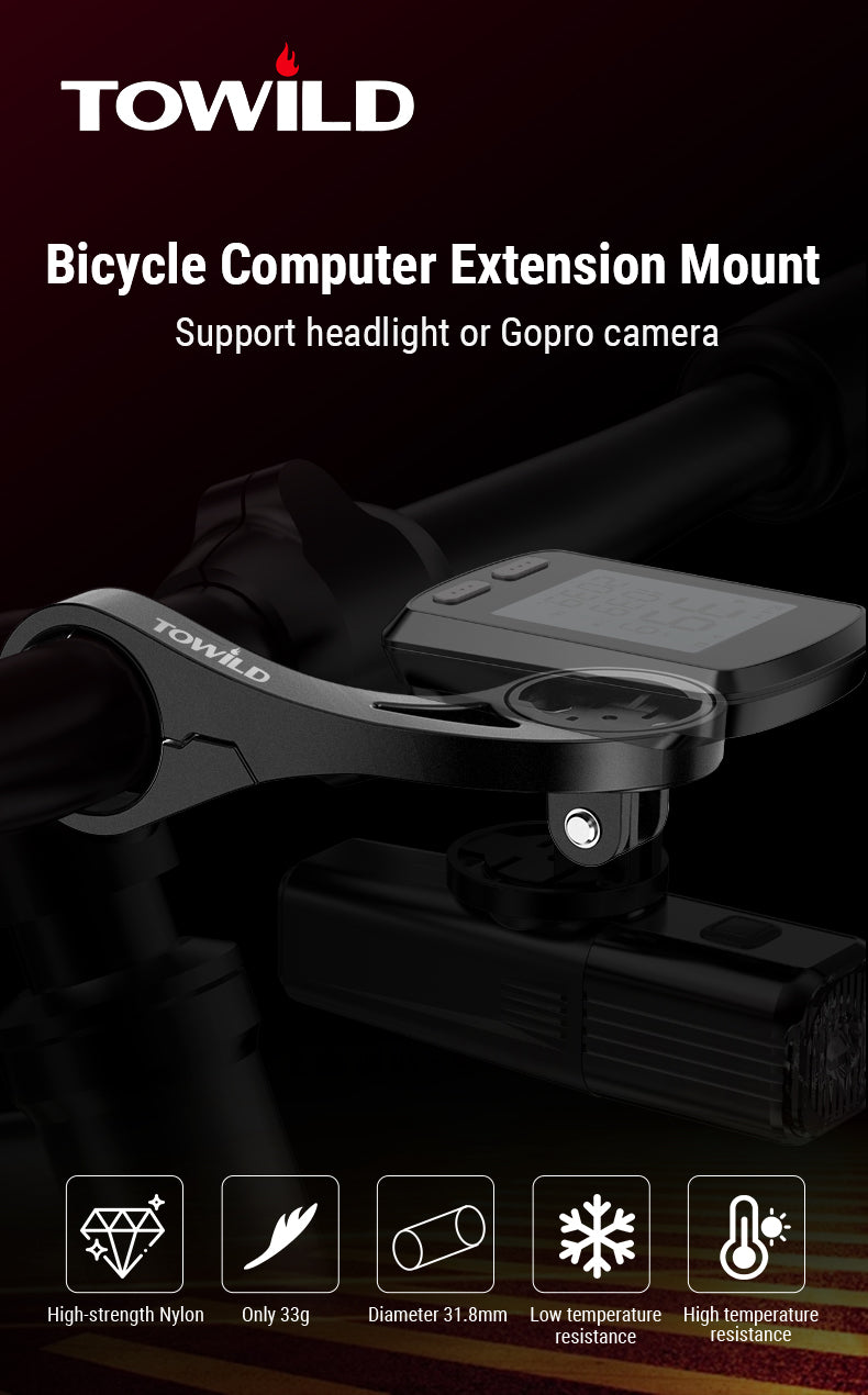 TOWILD AS90 Bicycle Handlebar Flashlight Mount Extension Bracket for Bike Computer Light and GoPro GARMIN XOSS iGPSport