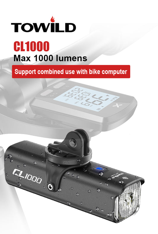 TOWILD CL1000 Bike Light for Night Riding Compatible with Garmin/GoPro Mount 1000 Lumen Bright Bicycle Headlight 4000mAh Battery Waterproof Bike Light for Commuters