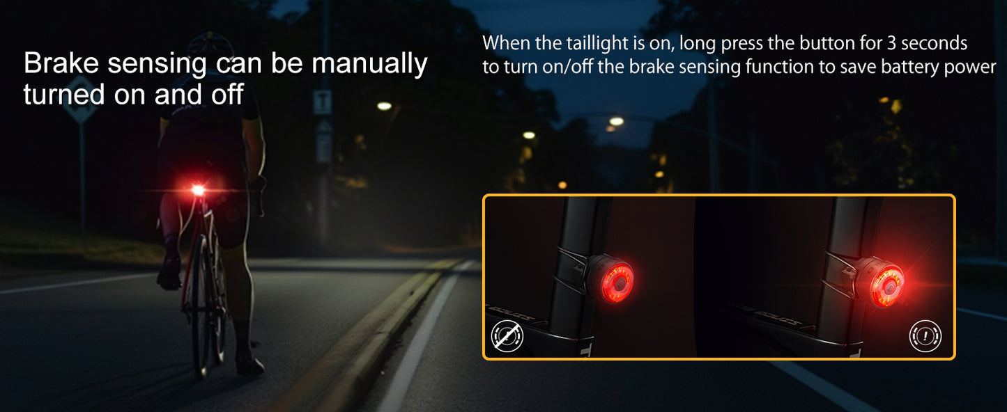 TOWILD TL03 Bicycle Rear Light Brake Auto Sensing Bike Tail Light USB Rechargeable Rear Light IPX7 Waterproof 3 Safety Modes Ultra Bright for Night Safety Riding