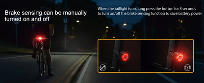 TOWILD TL03 Bicycle Rear Light Brake Auto Sensing Bike Tail Light USB Rechargeable Rear Light IPX7 Waterproof 3 Safety Modes Ultra Bright for Night Safety Riding