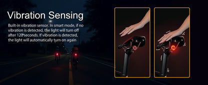 TOWILD TL03 Bicycle Rear Light Brake Auto Sensing Bike Tail Light USB Rechargeable Rear Light IPX7 Waterproof 3 Safety Modes Ultra Bright for Night Safety Riding