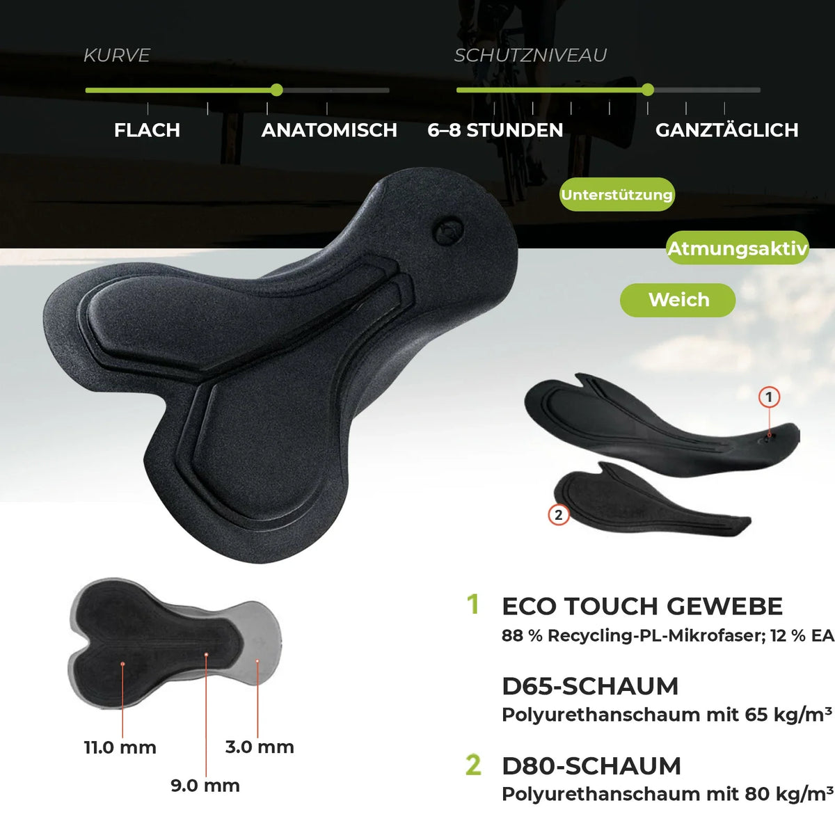 ROCKBROS Trägerhose Fahrradhose mit Sitzpolster Herren, Nahtlos Atmungsaktive