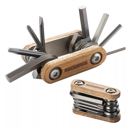 ROCKBROS Bicycle Repair Tool 8 in 1 Stainless Steel Wooden Multitool