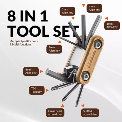 ROCKBROS Bicycle Repair Tool 8 in 1 Stainless Steel Wooden Multitool