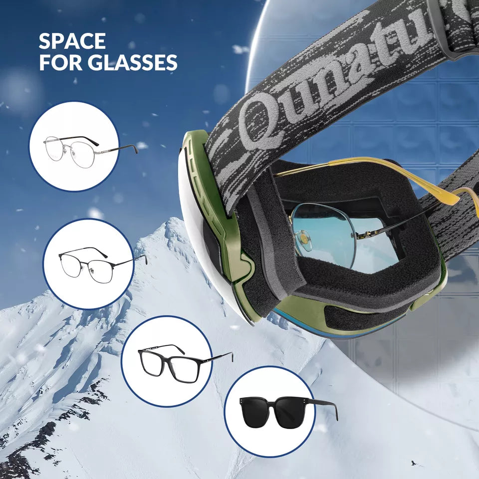 Qunature ski goggles, snowboard goggles, anti-fog UV400 women/men for glasses wearers