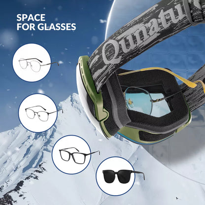 Qunature ski goggles, snowboard goggles, anti-fog UV400 women/men for glasses wearers