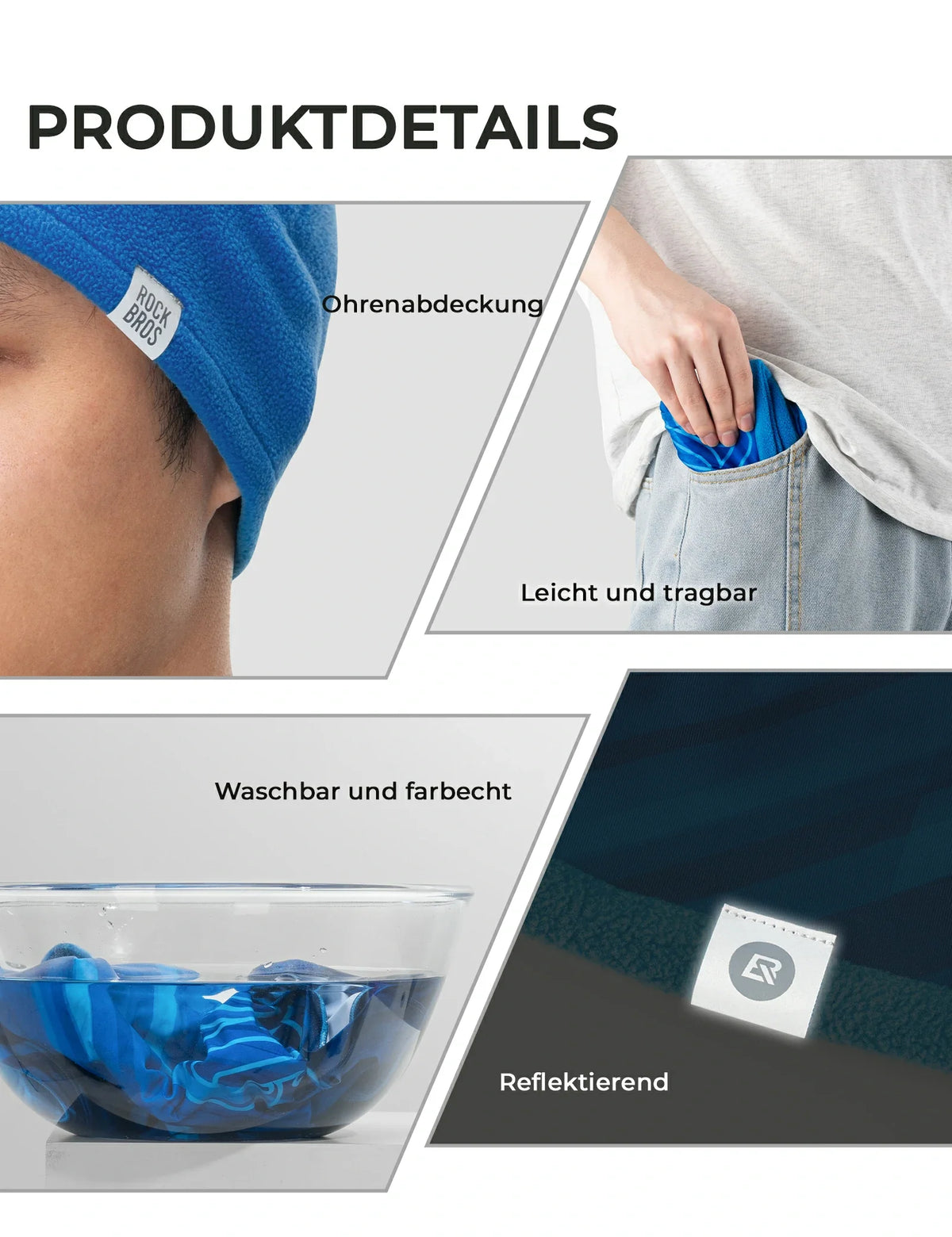 ROCKBROS Wendbares Thermo-Mütze (2-in-1) Wintermütze mit Ohrenschutz