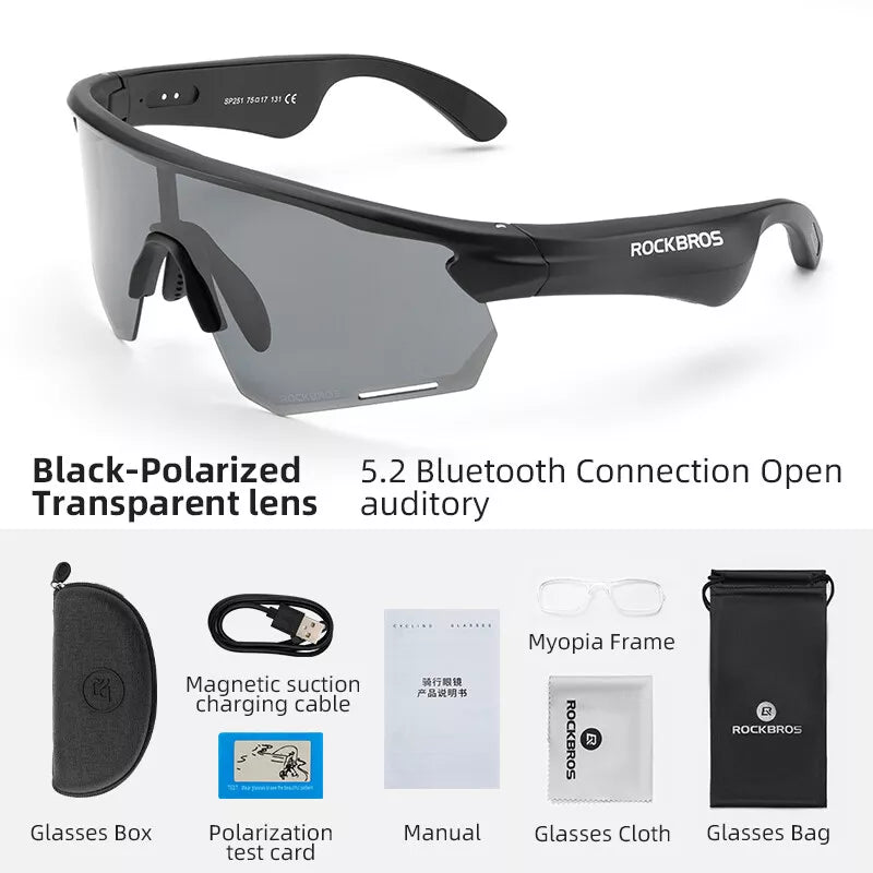 ROCKBROS Electronic Bluetooth Glasses Bicycle Motorcycle Car Outdoor Running TAC