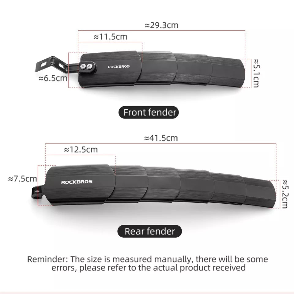 ROCKBROS bicycle mudguard set front + rear for 24-29 inches, retractable and adjustable