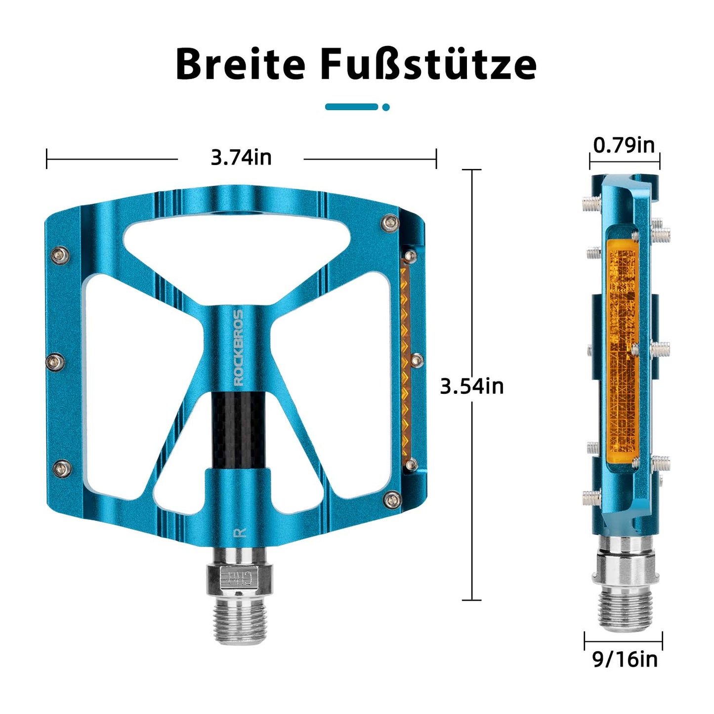 Aluminum bicycle pedals 9/16 inch with two PVC reflectors ROCKBROS