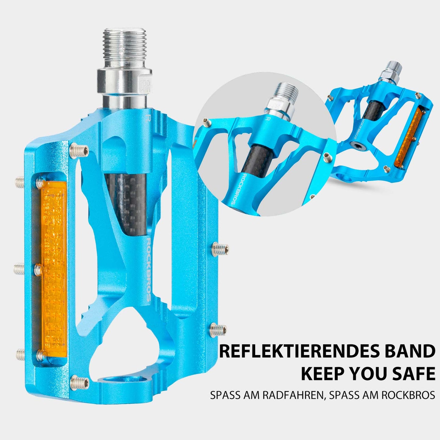 Aluminum bicycle pedals 9/16 inch with two PVC reflectors ROCKBROS