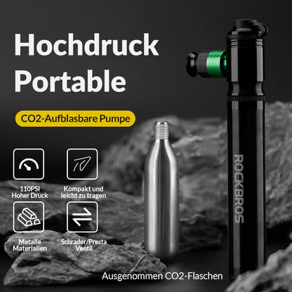 CO2 bicycle pump 110 PSI aluminum mini pump black ROCKBROS
