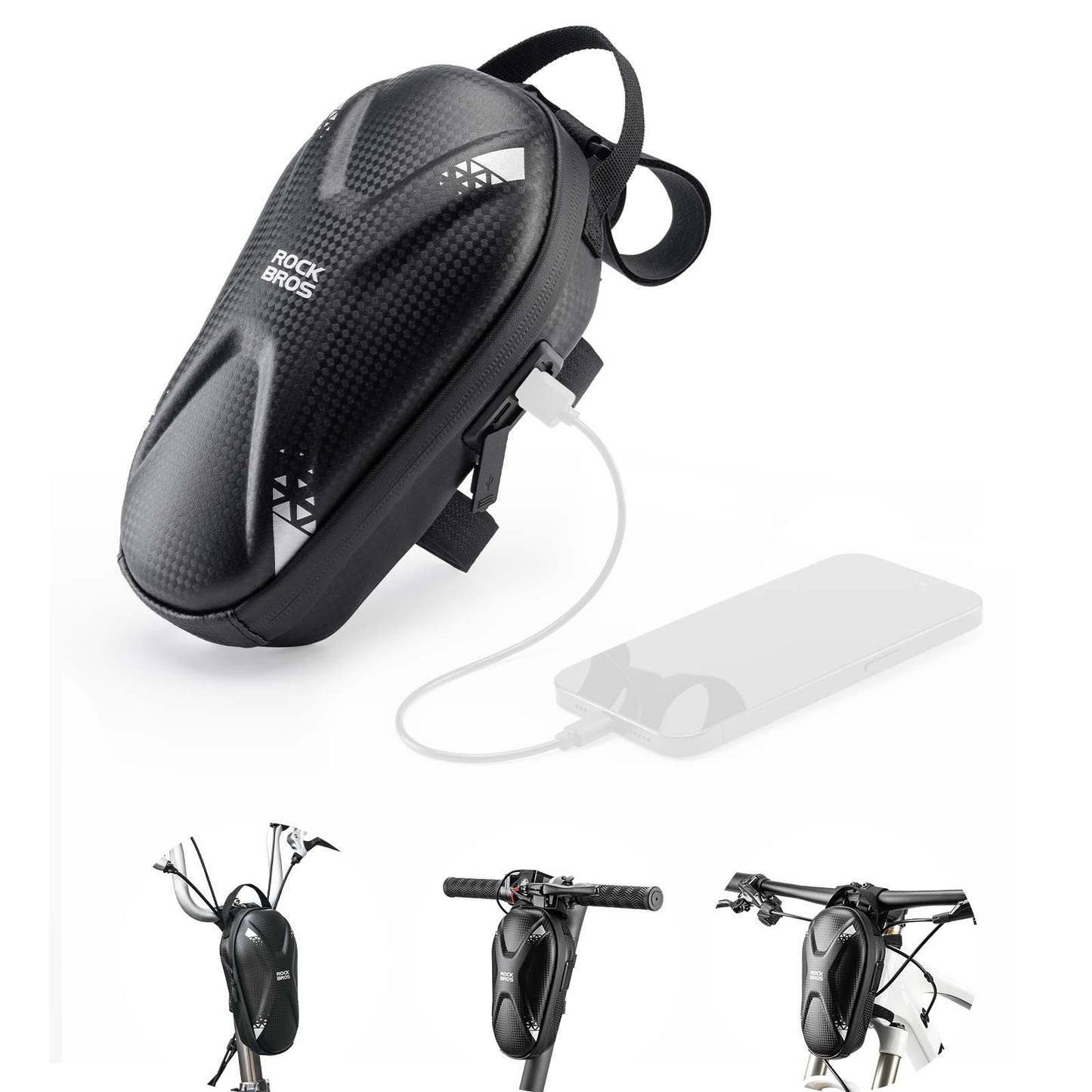 E-Scooter Handlebar Bag, Waterproof Front Bag with USB Ports, ROCKBROS