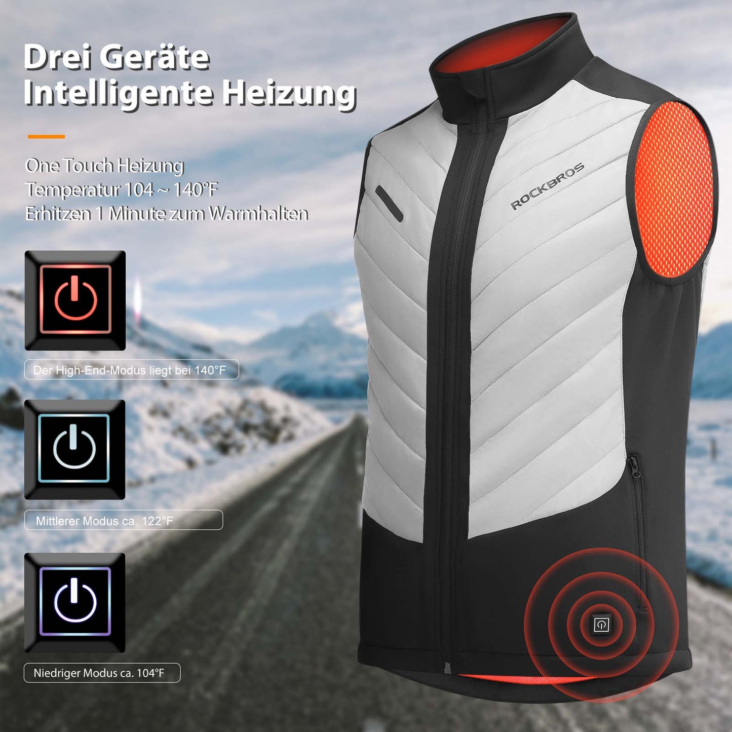 ROCKBROS Electric Heated Vest with 3 Temperature Settings for Men/Women