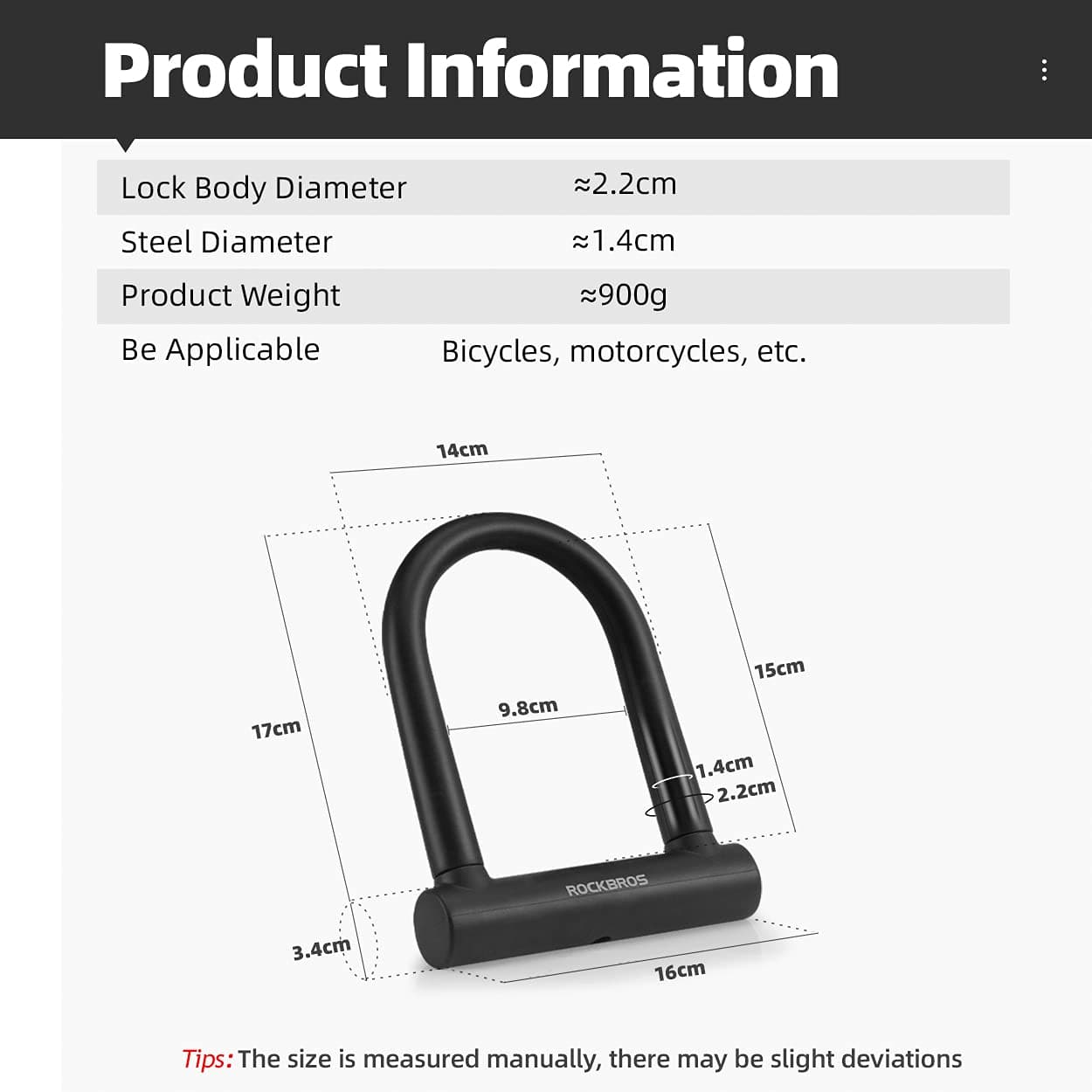 ROCKBROS alloy U-lock for bicycles and motorcycles