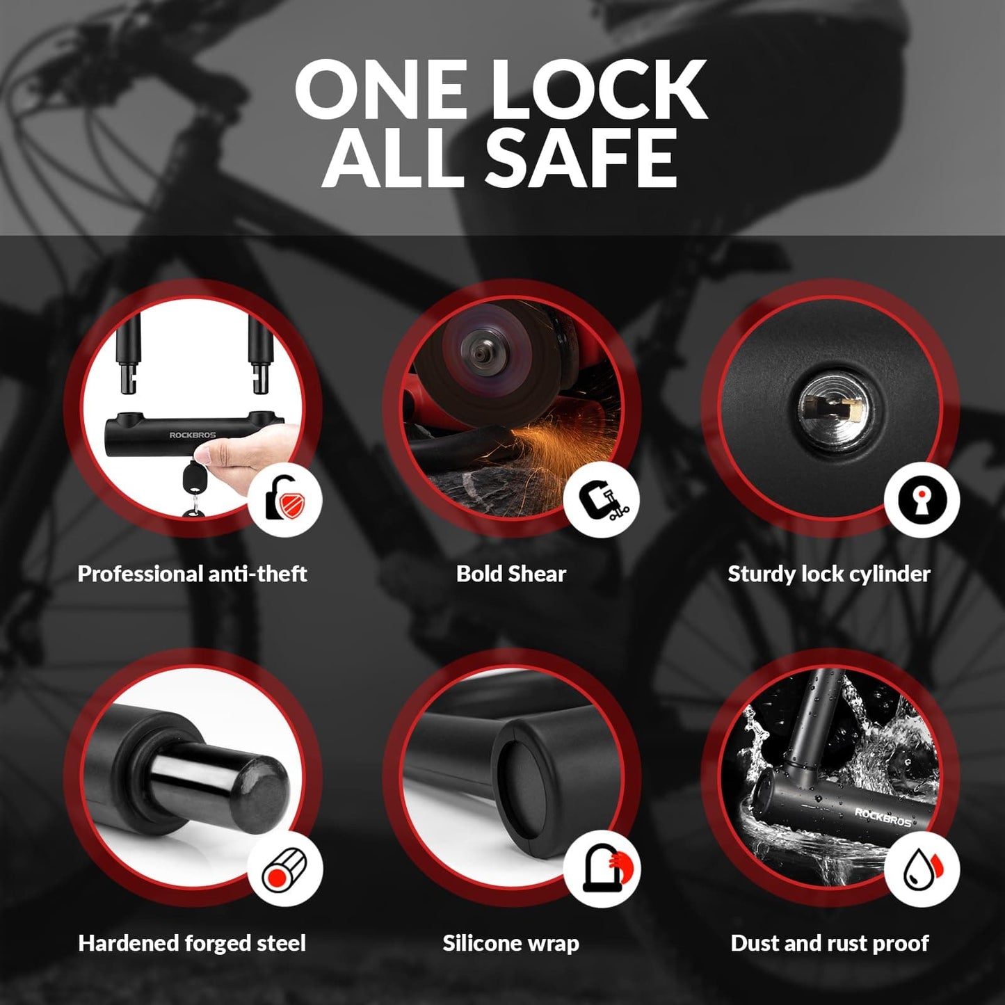 ROCKBROS alloy U-lock for bicycles and motorcycles