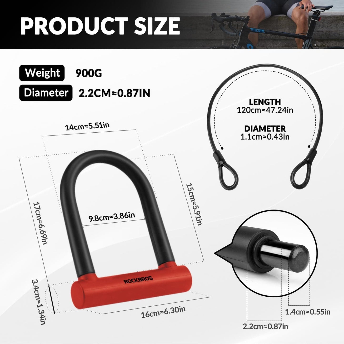 ROCKBROS alloy U-lock for bicycles and motorcycles