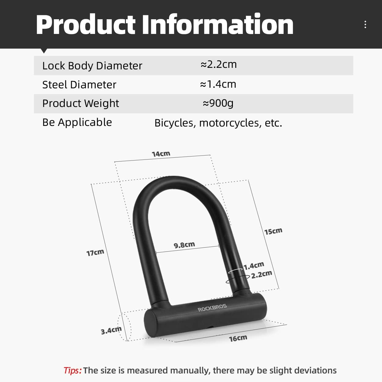 ROCKBROS alloy U-lock for bicycles and motorcycles