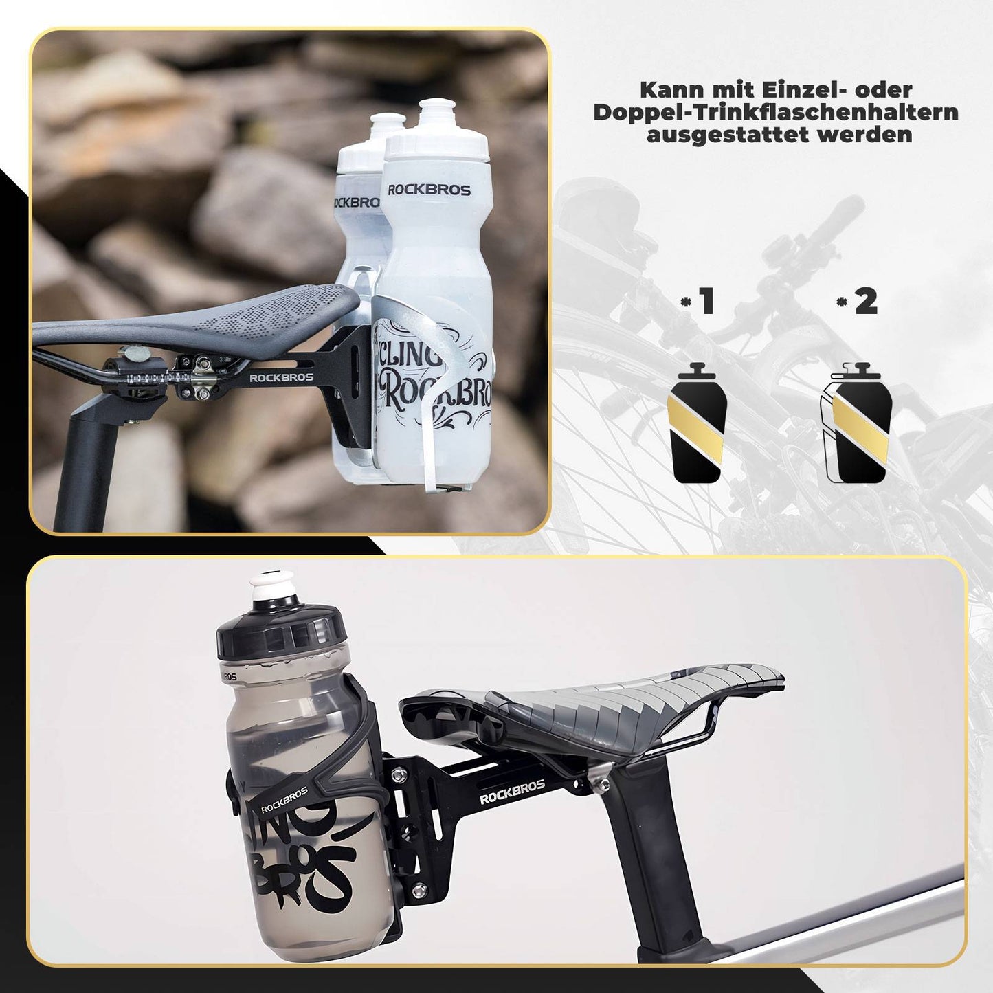 Bicycle Bottle Holder Adapter Aluminum Adjustable Mount ROCKBROS