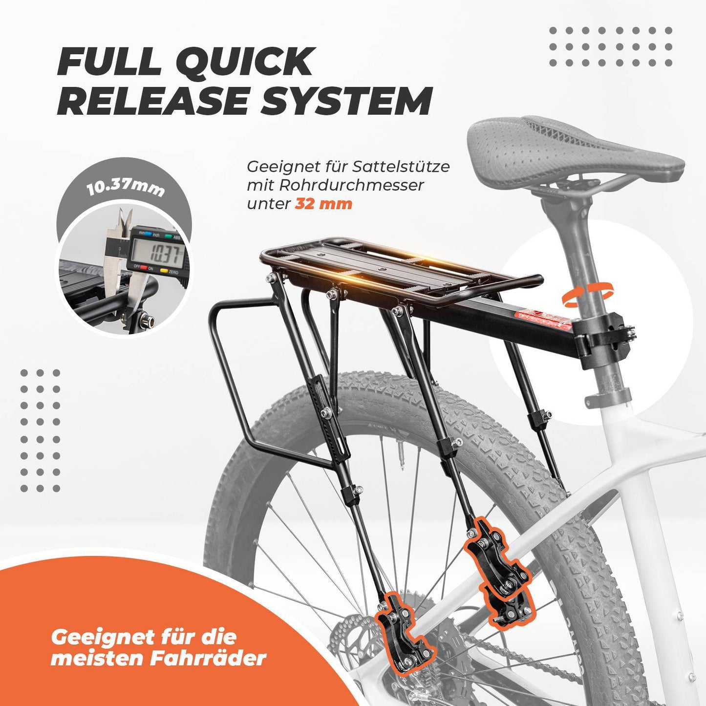 Adjustable bicycle luggage rack with quick release and reflector, ROCKBROS