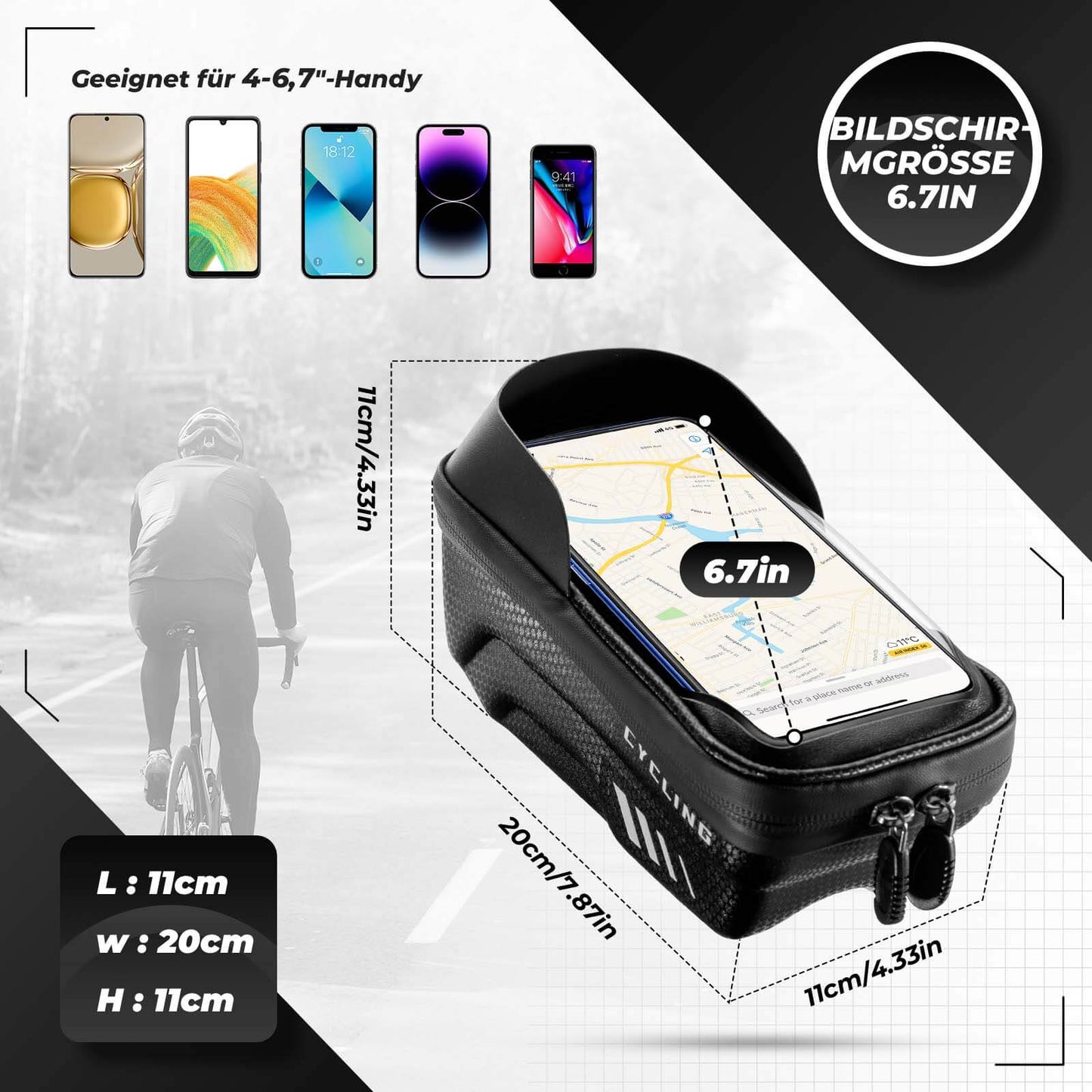 Bicycle phone bag, phone mount, touchscreen-compatible, 6.7 inch, ROCKBROS