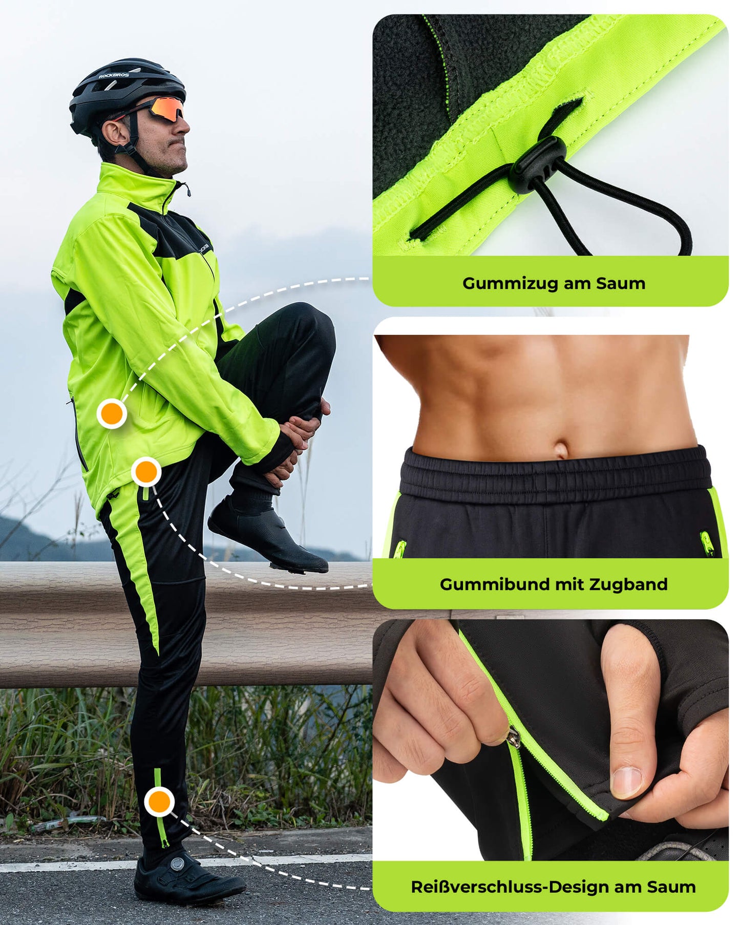 Cycling Jacket & Pants Winter Cycling Suit Bright Green ROCKBROS