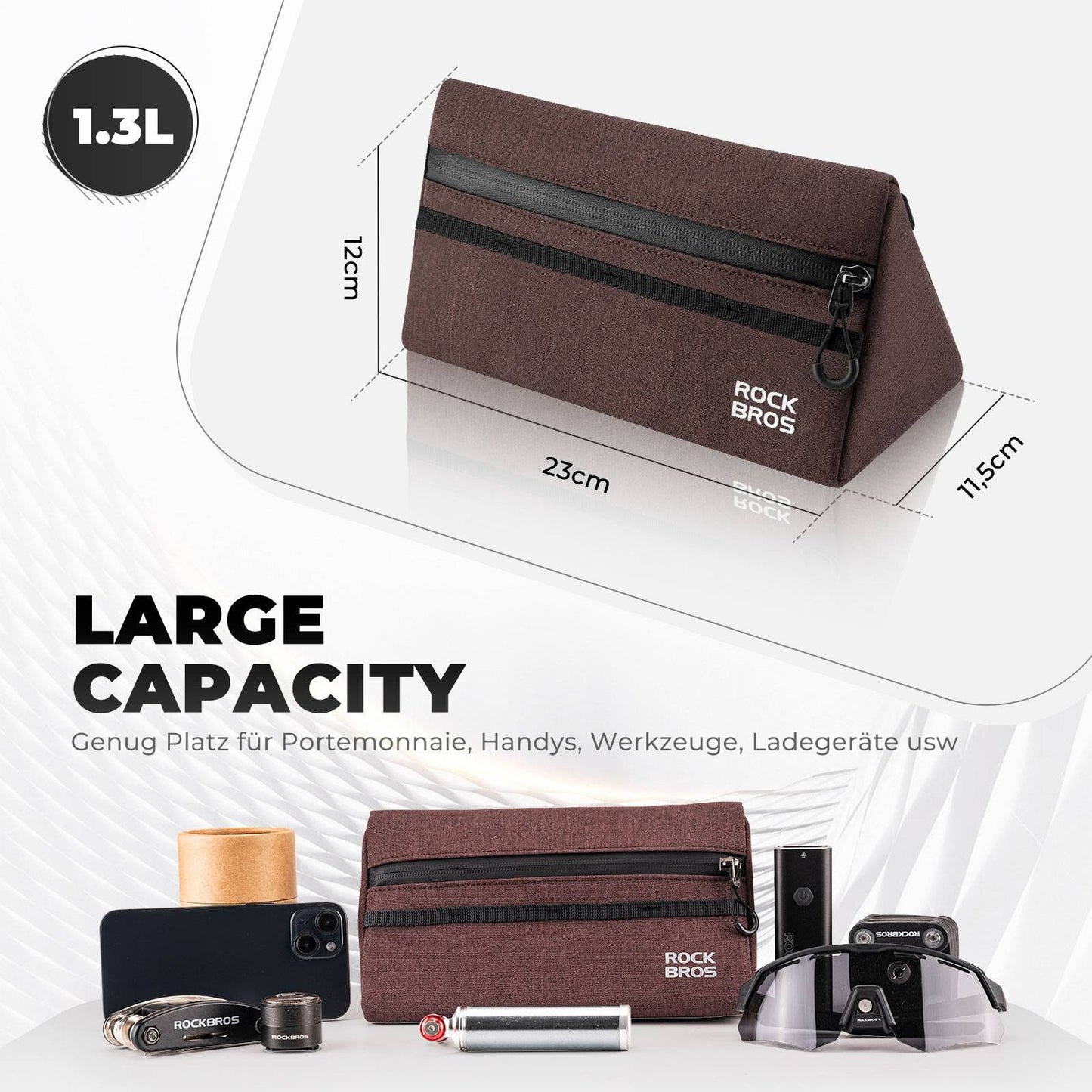 Bicycle handlebar bag, bicycle bag, bicycle basket, 6 colors, approx. 1.3L, ROCKBROS