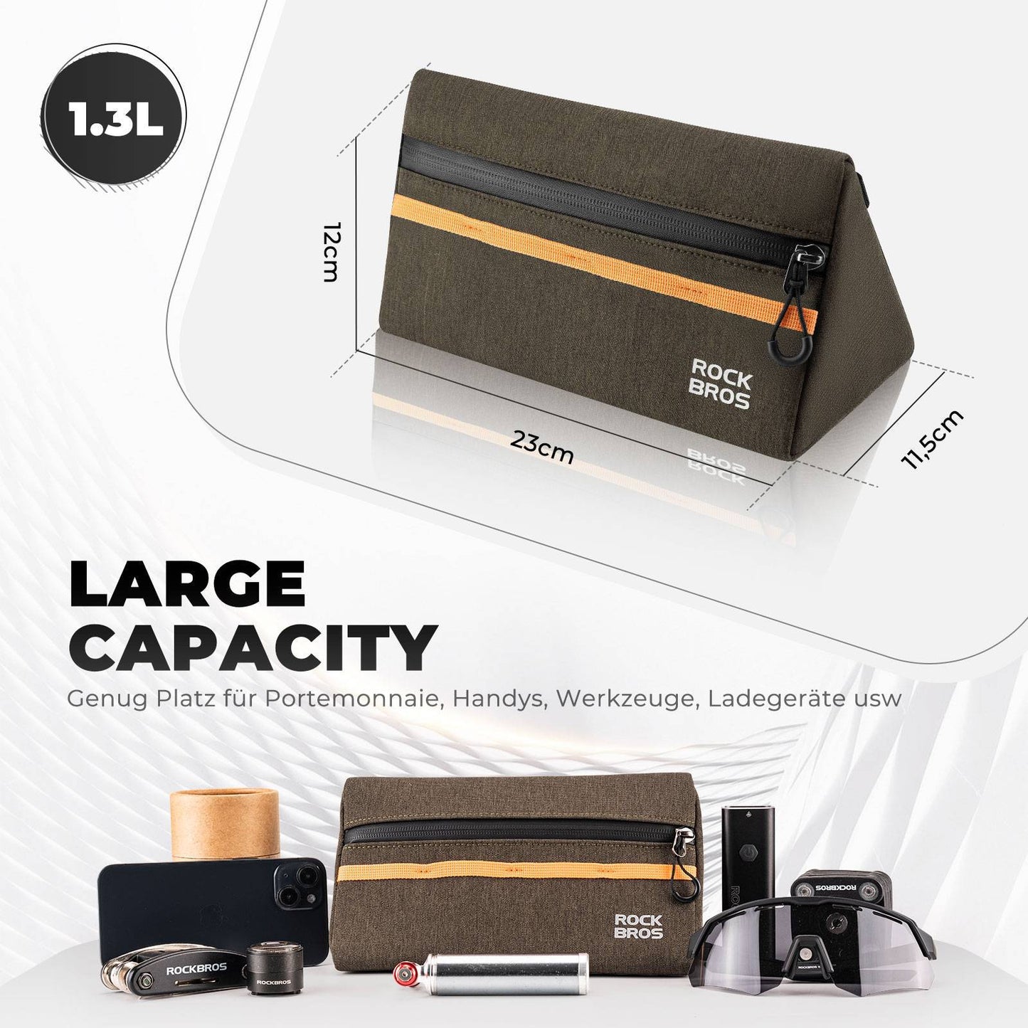 Bicycle handlebar bag, bicycle bag, bicycle basket, 6 colors, approx. 1.3L, ROCKBROS