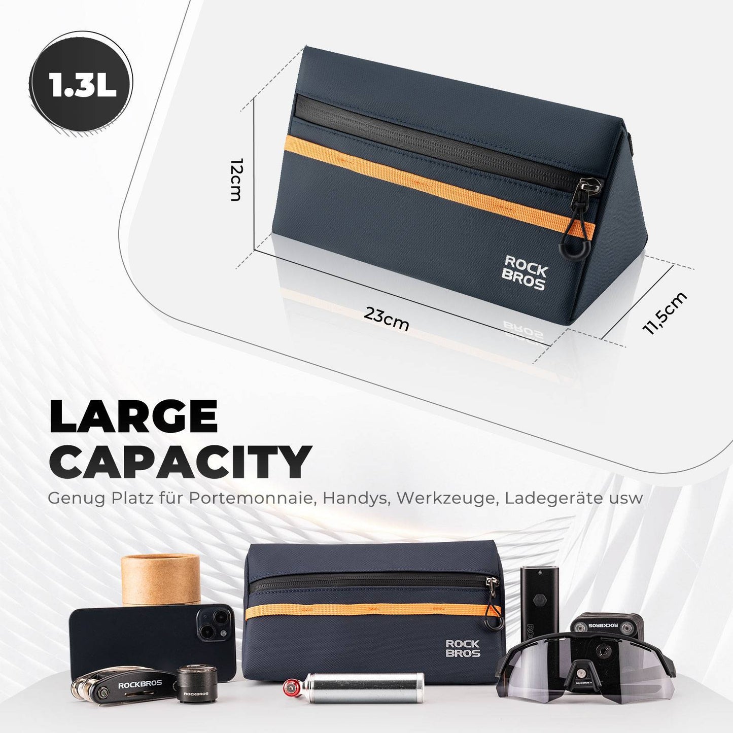 Bicycle handlebar bag, bicycle bag, bicycle basket, 6 colors, approx. 1.3L, ROCKBROS