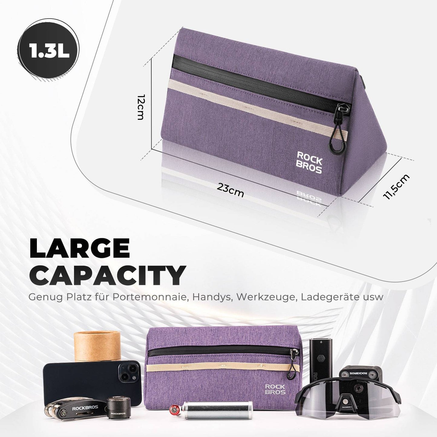 Bicycle handlebar bag, bicycle bag, bicycle basket, 6 colors, approx. 1.3L, ROCKBROS